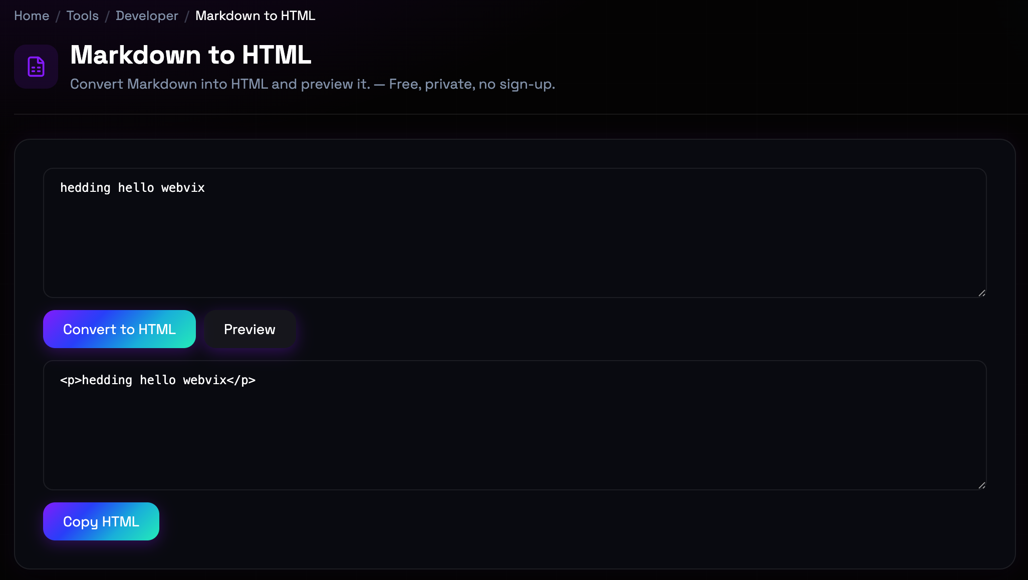 How to use Markdown to HTML online — free, fast, and private